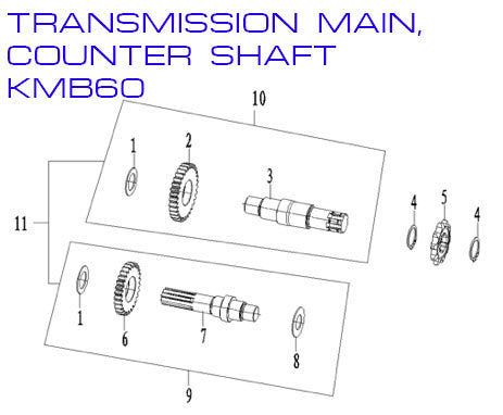 Transmission Main Shaft and Countershaft - Zongshen ZL60 - Kayo KMB60 Dirt Bike - VMC Chinese Parts