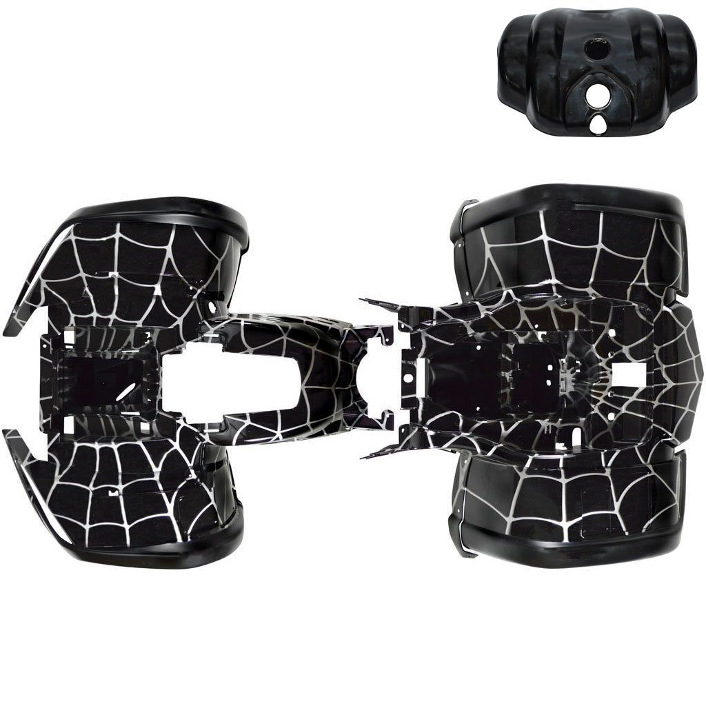 ATV Body Fender Kit - 2 Piece - Black Spider - Coolster 3150, Tao Tao Bull, Rhino - VMC Chinese Parts