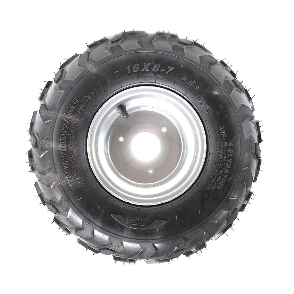 Rim and Tire Assy 16x8-7 - 3 Bolt - 8mm - Left Front or Rear - Tao Tao ATA110D, ATA125D - VMC Chinese Parts