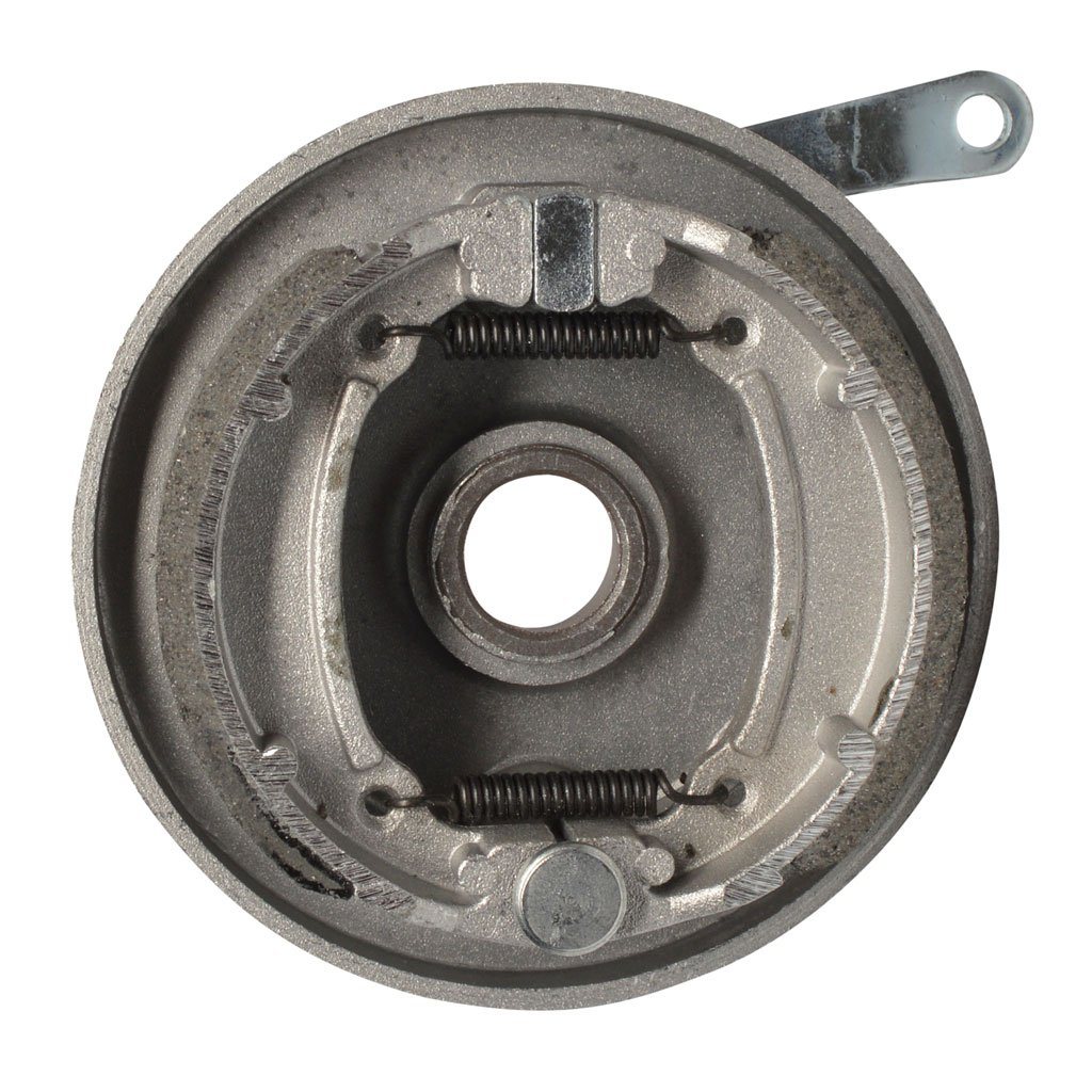 Brake Assy - LEFT - 4.0 Inch Drum with Backing Plate and Shoes - Tao Tao ATA110B, ATA110F, Rock110 - VMC Chinese Parts
