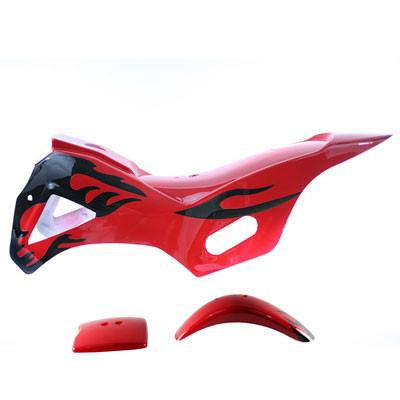 Mini Dirt Bike Body Fender - 3 piece - Red with Flames - VMC Chinese Parts