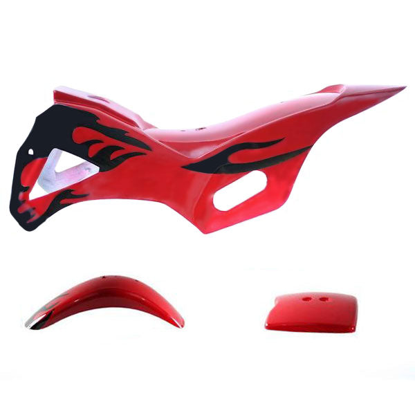 Mini Dirt Bike Body Fender - 3 piece - Red with Flames - VMC Chinese Parts