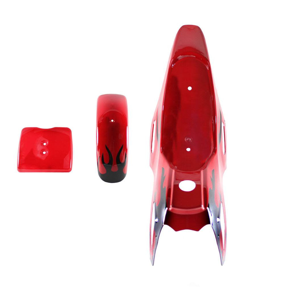 Mini Dirt Bike Body Fender - 3 piece - Red with Flames - VMC Chinese Parts