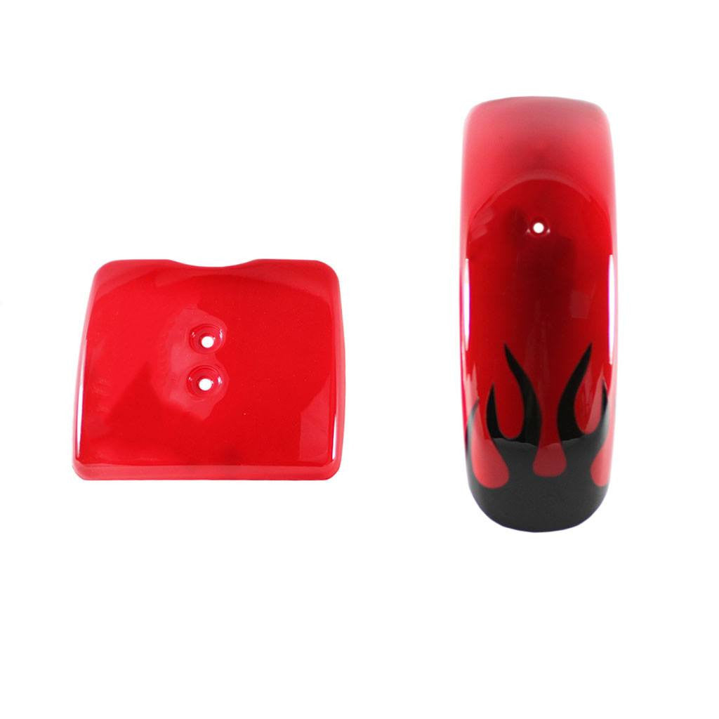 Mini Dirt Bike Body Fender - 3 piece - Red with Flames - VMC Chinese Parts
