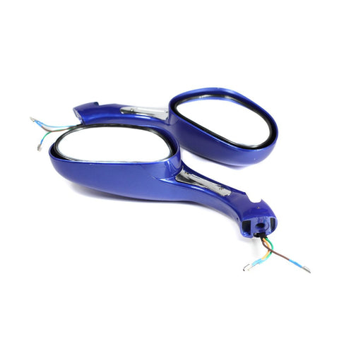Scooter Rear View Mirror Set with Turn Signals - Blue