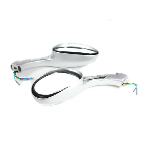 Scooter Rear View Mirror Set with Turn Signals - Silver