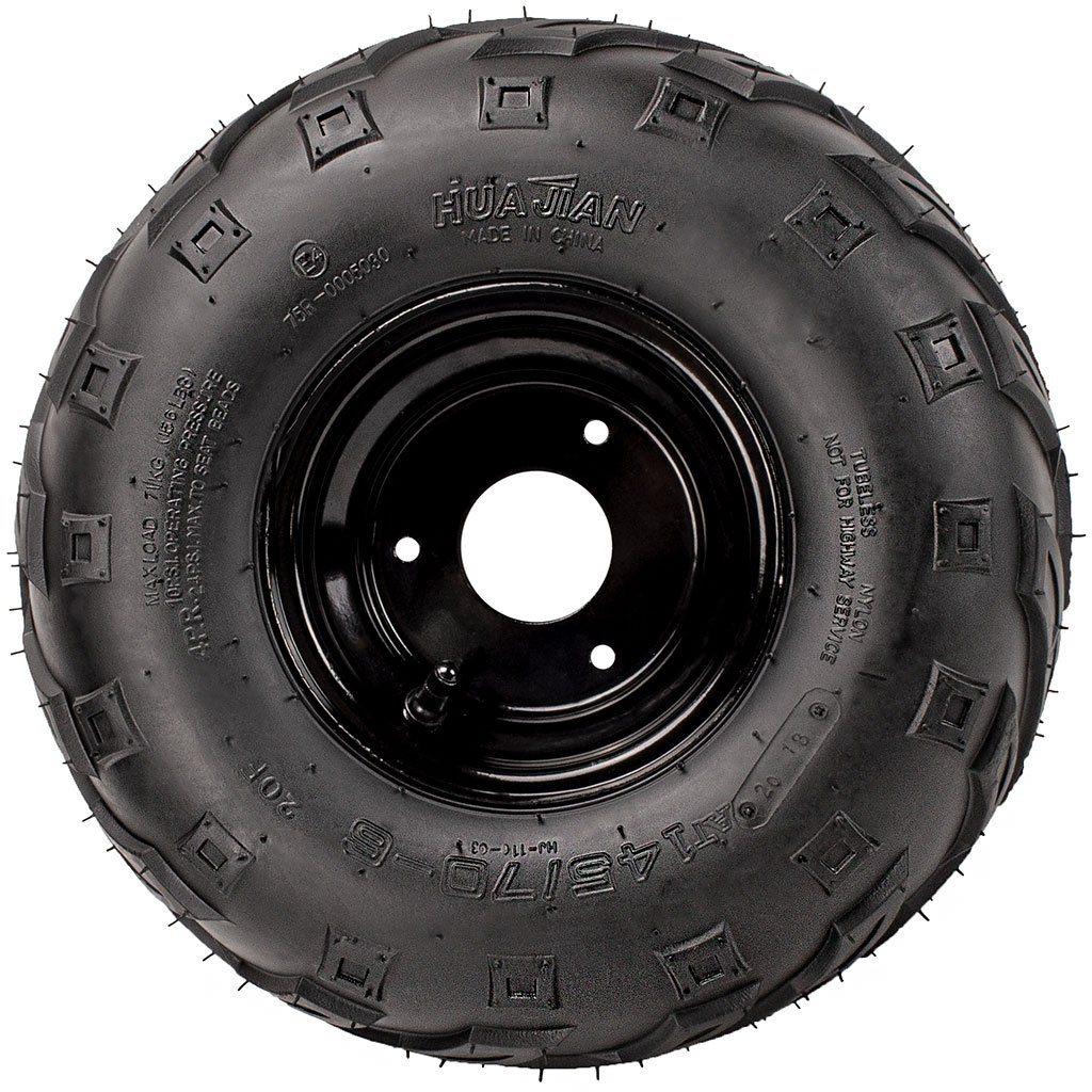 Rim and Tire Assy 14.5/70-6 - 3 Bolt - 8mm - Right - Tao Tao ATA110B, Rock 110 - VMC Chinese Parts