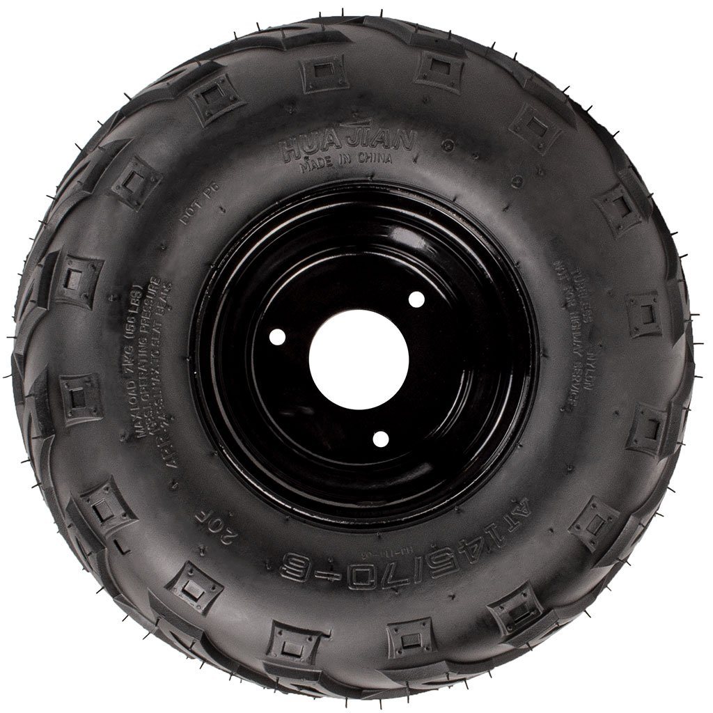 Rim and Tire Assy 14.5/70-6 - 3 Bolt - 8mm - Right - Tao Tao ATA110B, Rock 110 - VMC Chinese Parts