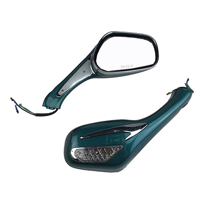 Scooter Rear View Mirror Set with Turn Signals - Turquoise