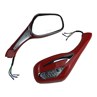 Scooter Rear View Mirror Set with Turn Signals - Red