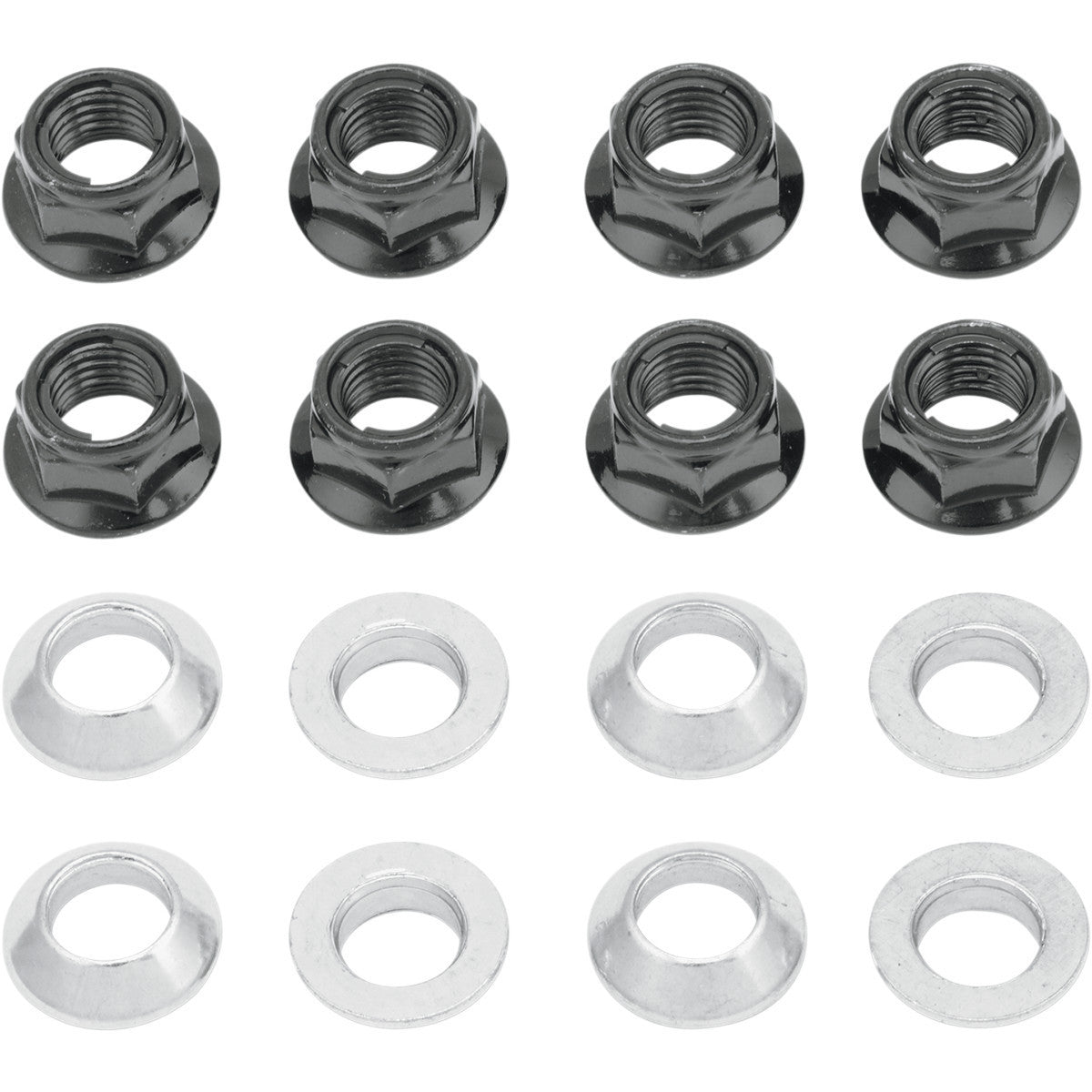 Bolt Motorcycle Hardware Flange Lug Lock Nut Set - Black - 8 Pack