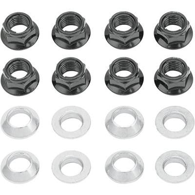 Bolt Motorcycle Hardware Flange Lug Lock Nut Set 10mm*1.25 - Black - 8 Pack - [2401-0820]