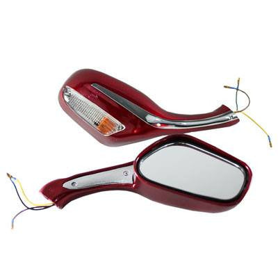 Scooter Rear View Mirror Set with Turn Signals - Maroon - VMC Chinese Parts