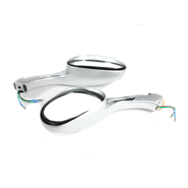 Scooter Rear View Mirror Set with Turn Signals - Silver - VMC Chinese Parts