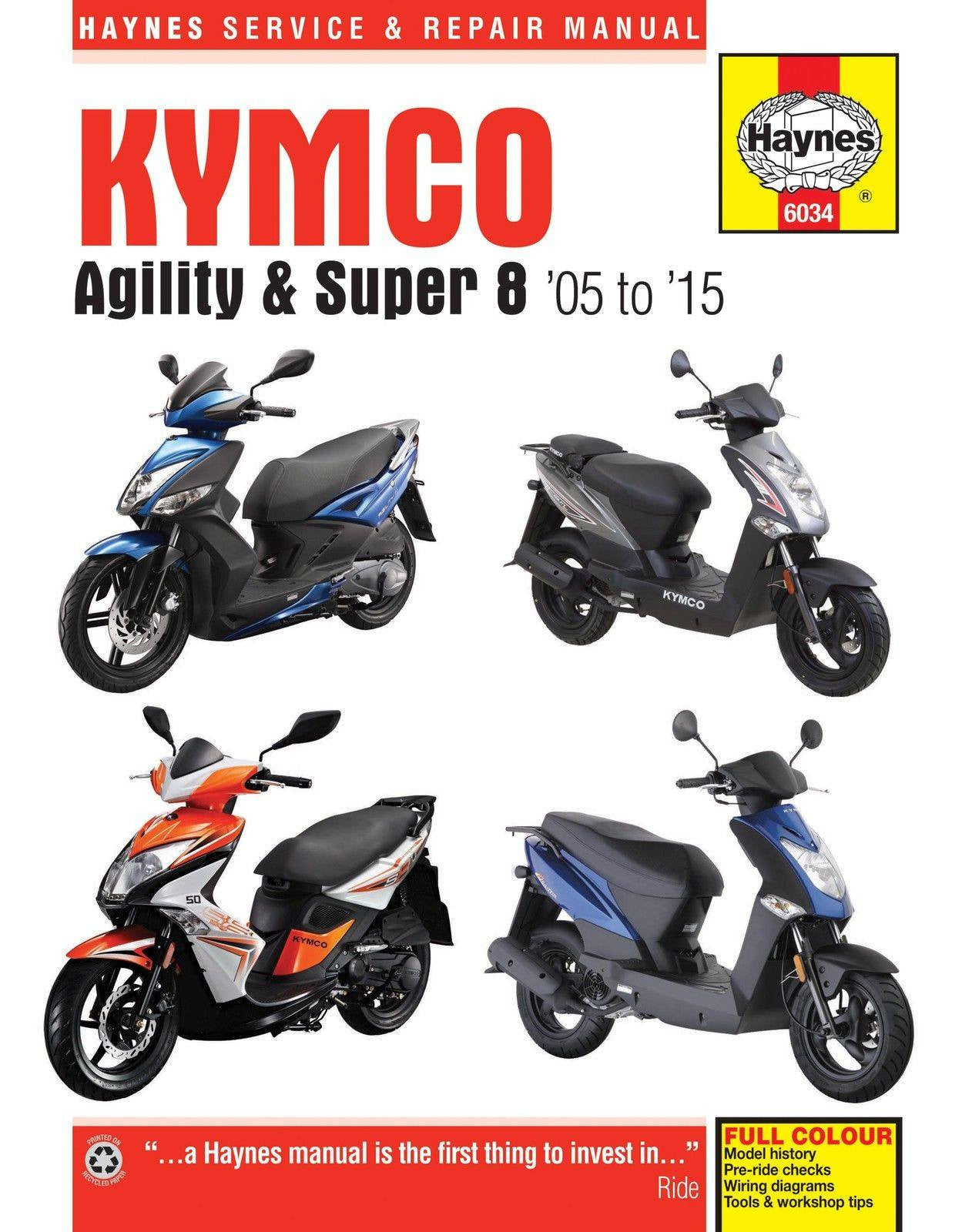 Haynes Kymco Scooter Service Manual - 6034 -Agility Super 8 - to 2015 - VMC Chinese Parts